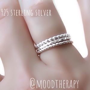 Set of 3 925SS Rings - Beaded, rope, & hammered